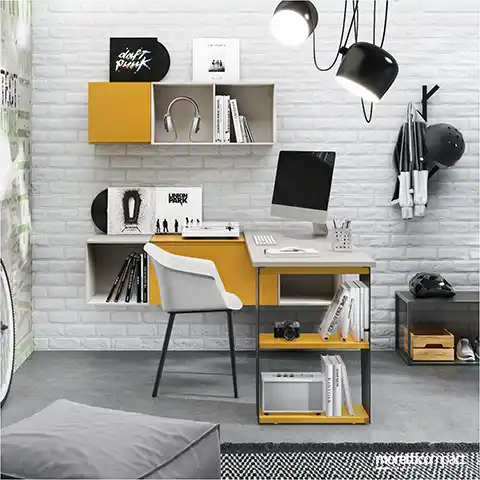 Scrivania a sbalzo con supporti Loop e Wallbox