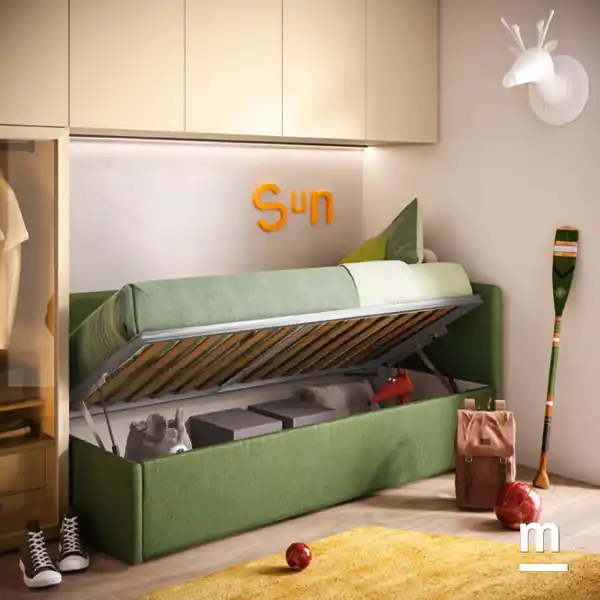 Il divano letto imbottito Topazio con contenitore