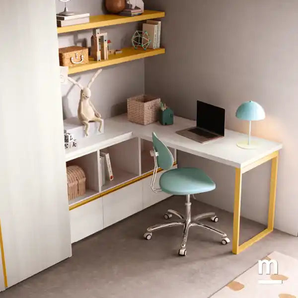 Scrivania ad angolo con libreria sotto top