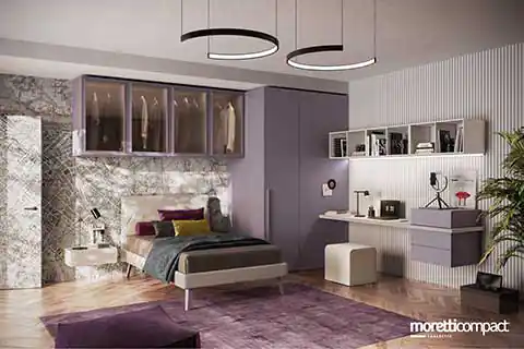 Camera con modulo cabina e wallbox con anta vetrina