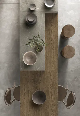 Finitura Rovere Yuta e Piasentino Grigio Fiammato