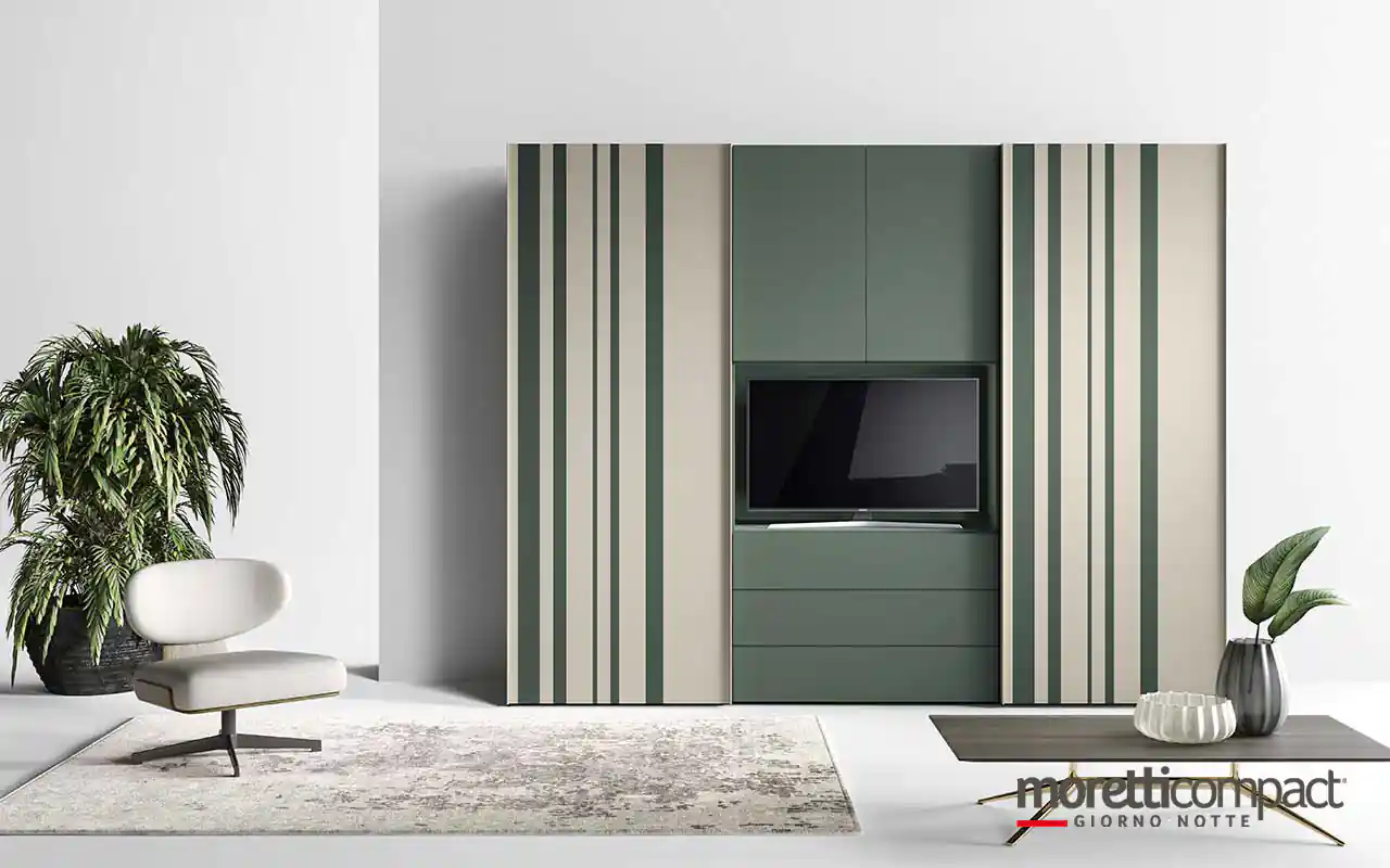 Armadio combinato, ante battenti Libeccio e scorrevoli Levante Strip