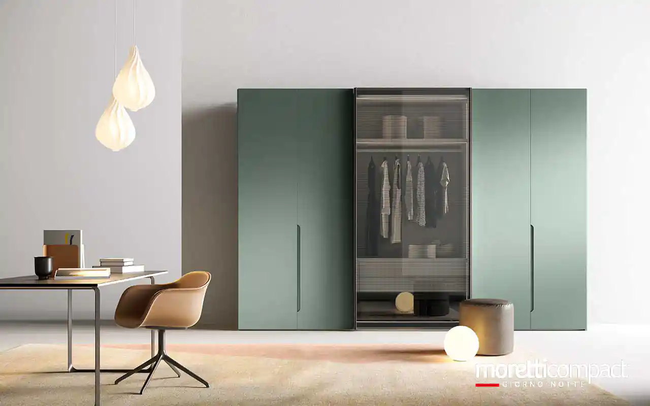 Armadio combinato, ante battenti Ambra e scorrevoli Foehn