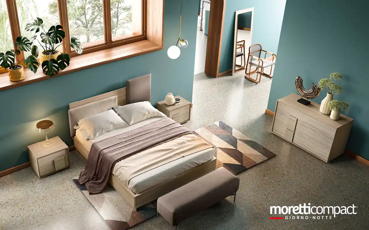 Camera Gemma con letto Mondrian Pad e giroletto Delta Box