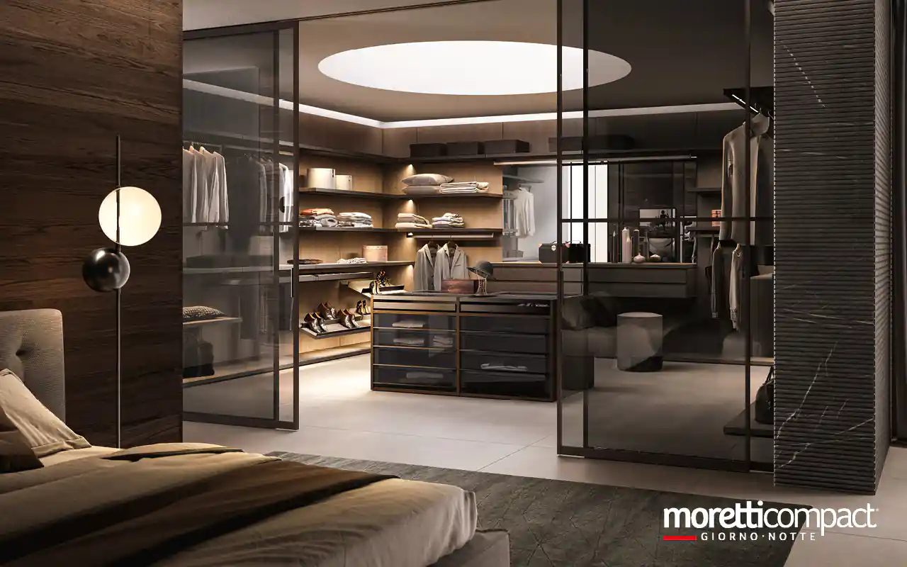 Cabina armadio Gemini con isola centrale e portale scorrevole