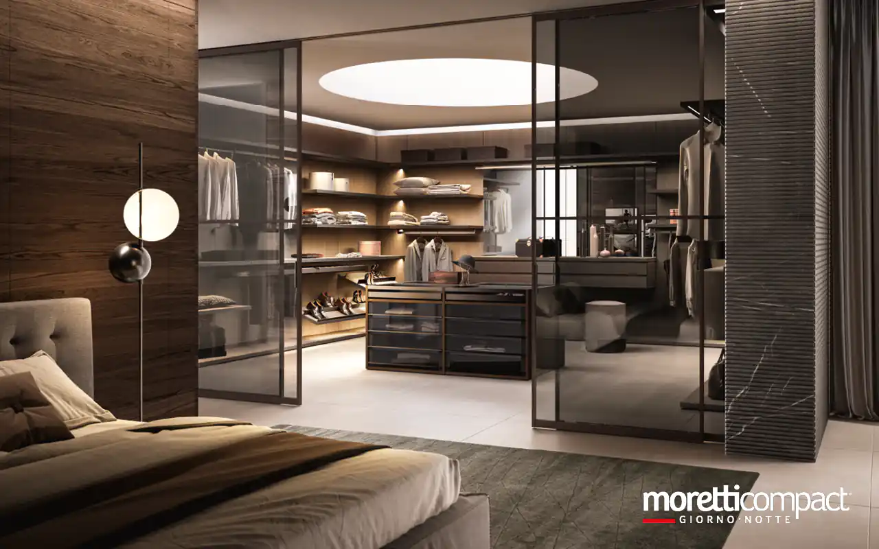 Cabina armadio Gemini con isola centrale e portale scorrevole