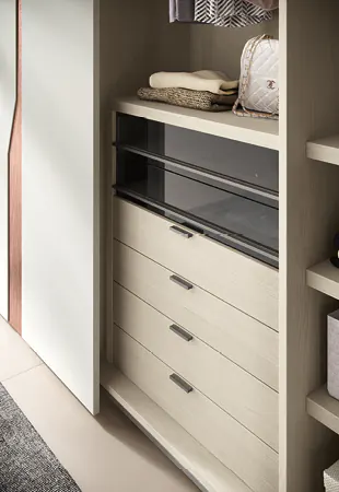 Cassettiera interna con frontali vetro e legno