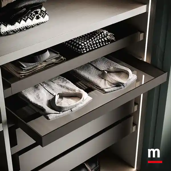 Ripiani estraibili in alluminio e vetro