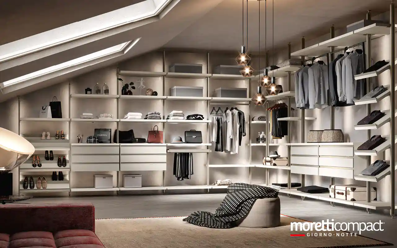 Cabina armadio Virgo  ad angolo con taglio per mansarda