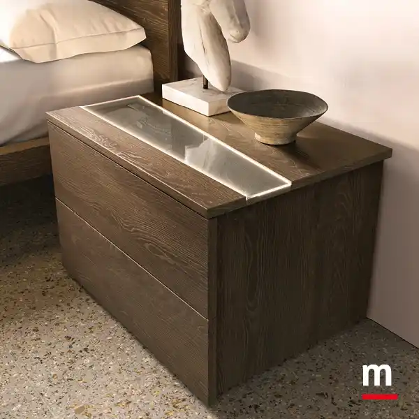 Comodino con luce Led e piano vetro